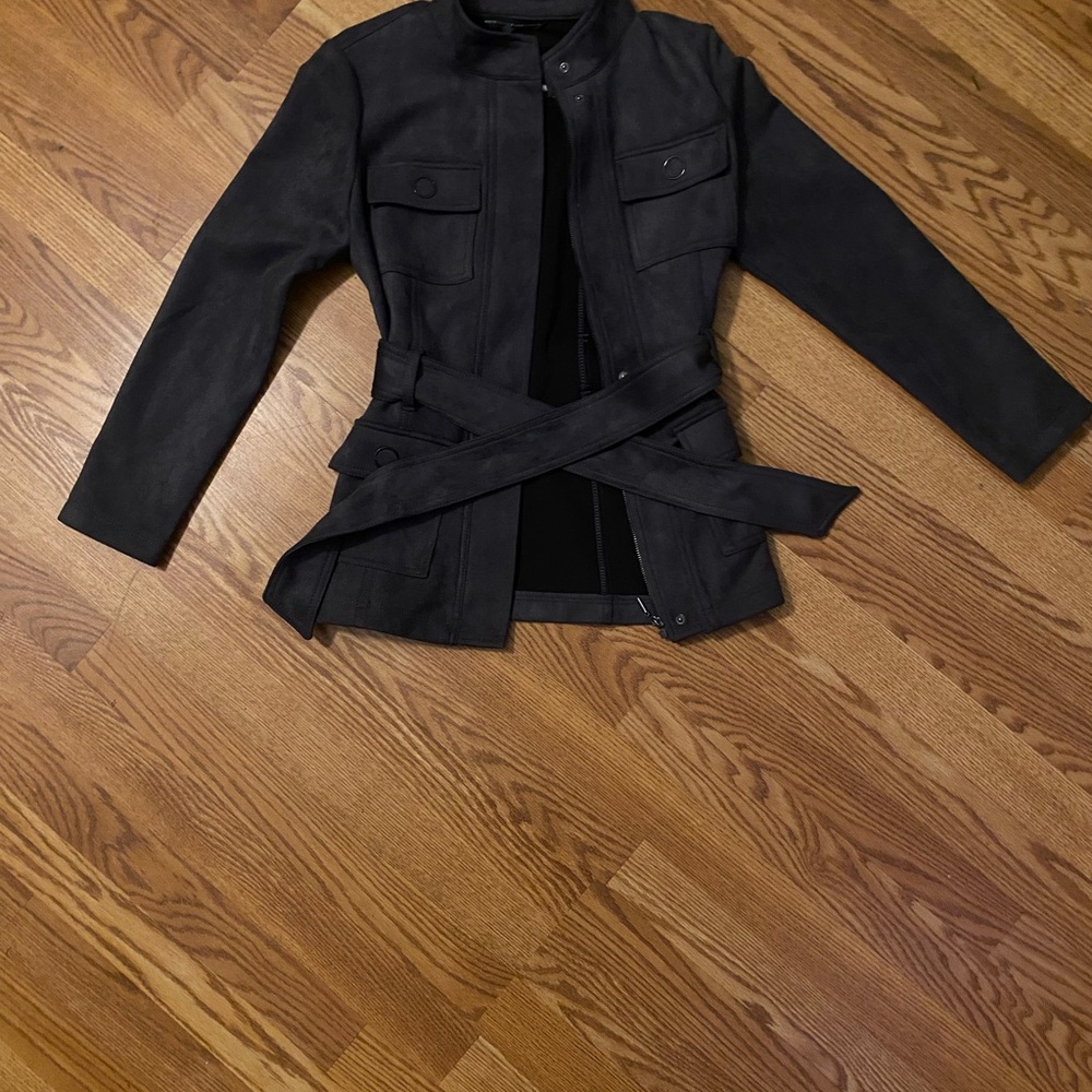 White House Black Market Dark Gray Faux-Suede Jacket - Picture 4 of 10